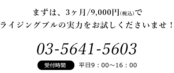 まずは3ヶ月/9,000円～の会員登録でライジングブルの実力をお試しくださいませ！