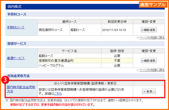 楽天証券会員管理画面配当受け取り設定画面