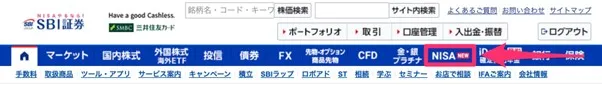 SBI証券に「NISA」画面へのログインの説明